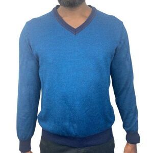 Simons Men's Blue Knit Italian Merino Wool Blend V Neck Long Sleeve Sweater US S